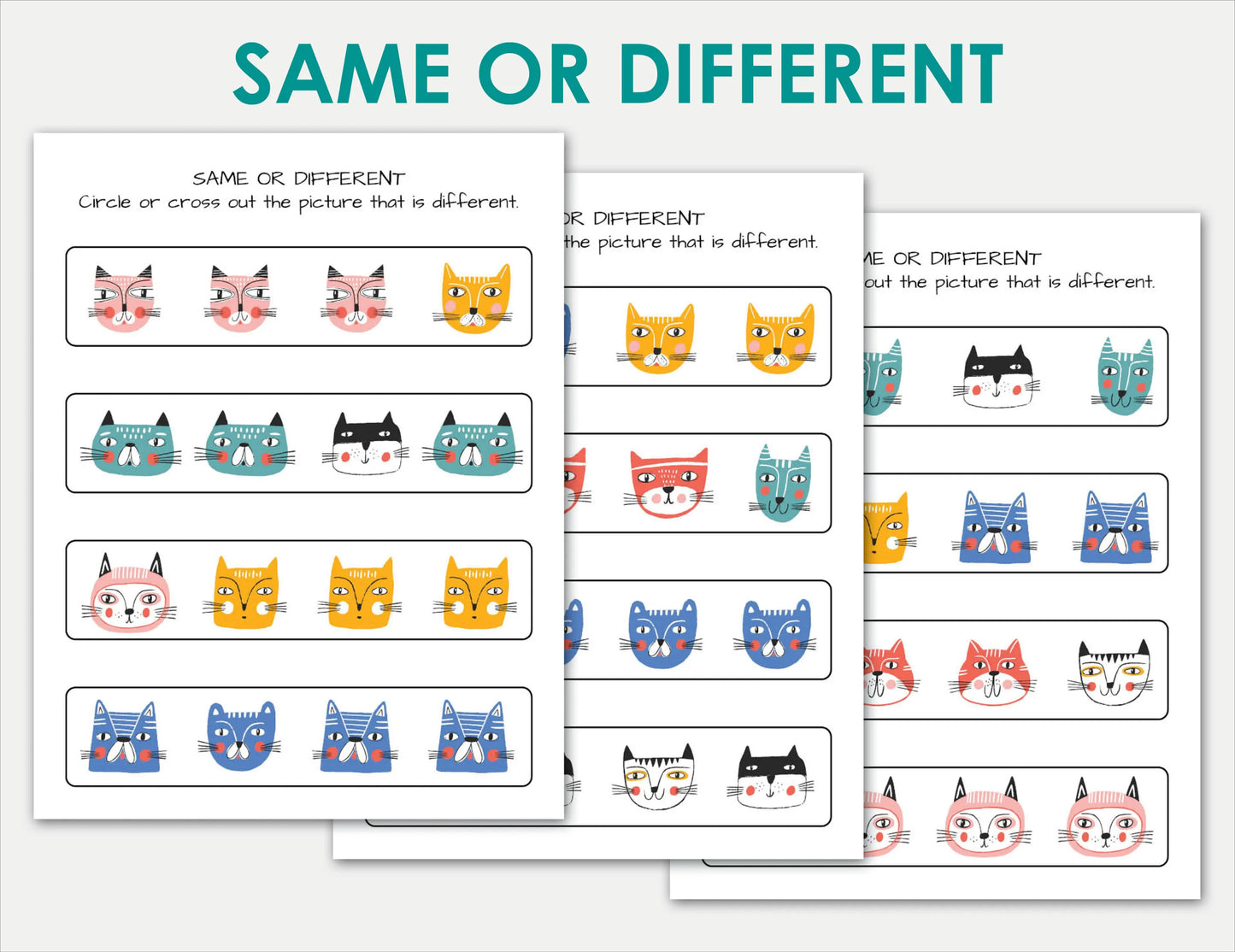 Toddler Busy Book – Funny Cats Themed Printable Learning Binder with Shapes, Colors, Pre-Writing & Matching Activities