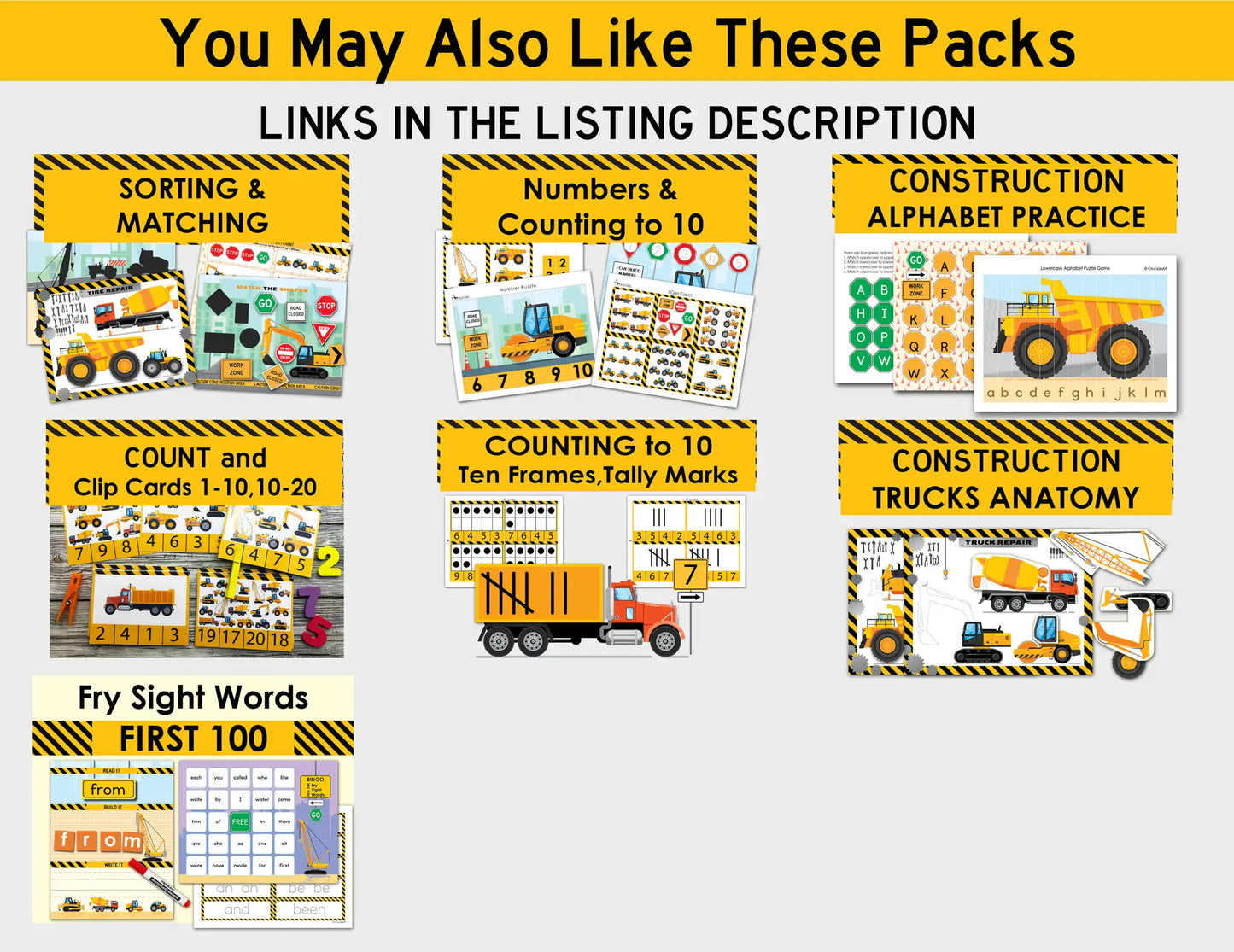 Construction Vehicle Busy Book – Printable Learning Binder for Toddlers & Preschoolers (17 Pages)