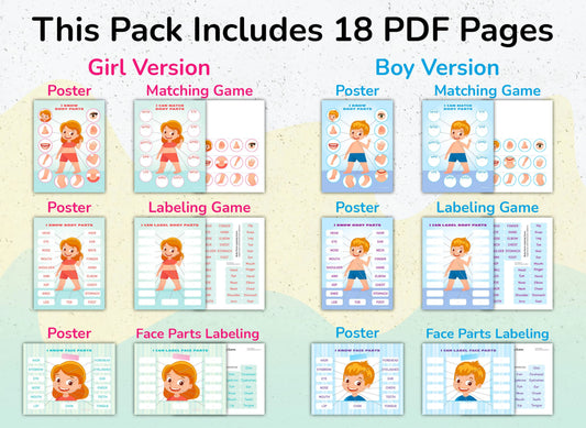 Body Parts Printable Learning Pack for Toddlers & Preschool – 18 Pages of Human Body & Face Activities