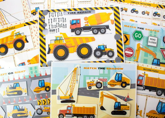 Construction Vehicle Busy Book – Printable Learning Binder for Toddlers & Preschoolers (17 Pages)