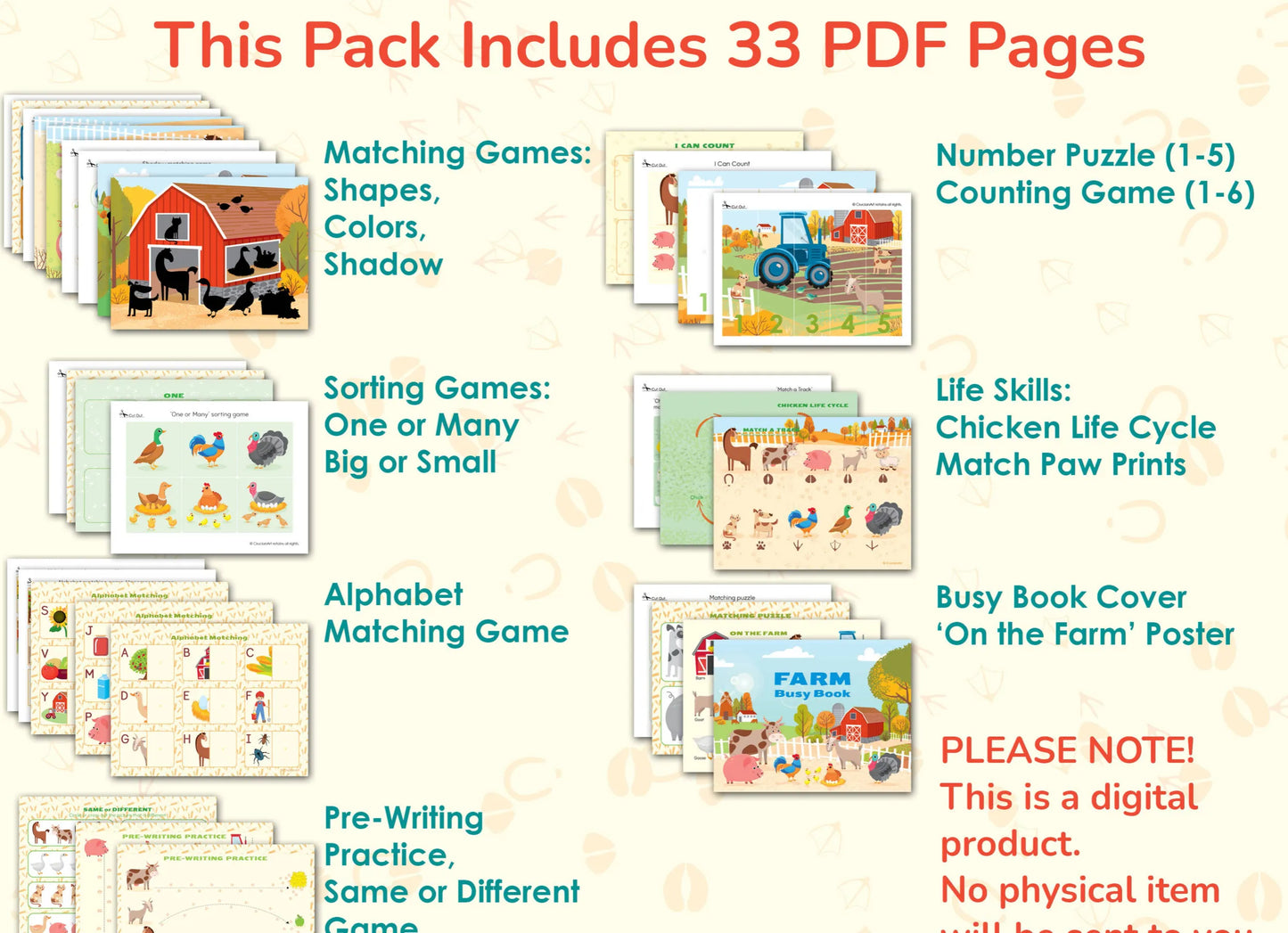 Farm Busy Book for Toddlers & Preschoolers – Printable Learning Binder with 34 Pages of Farm Animal Activities