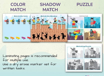 Superhero Busy Book – Printable Preschool Learning Binder with Shapes, Alphabet & Counting Activities | 24 Pages