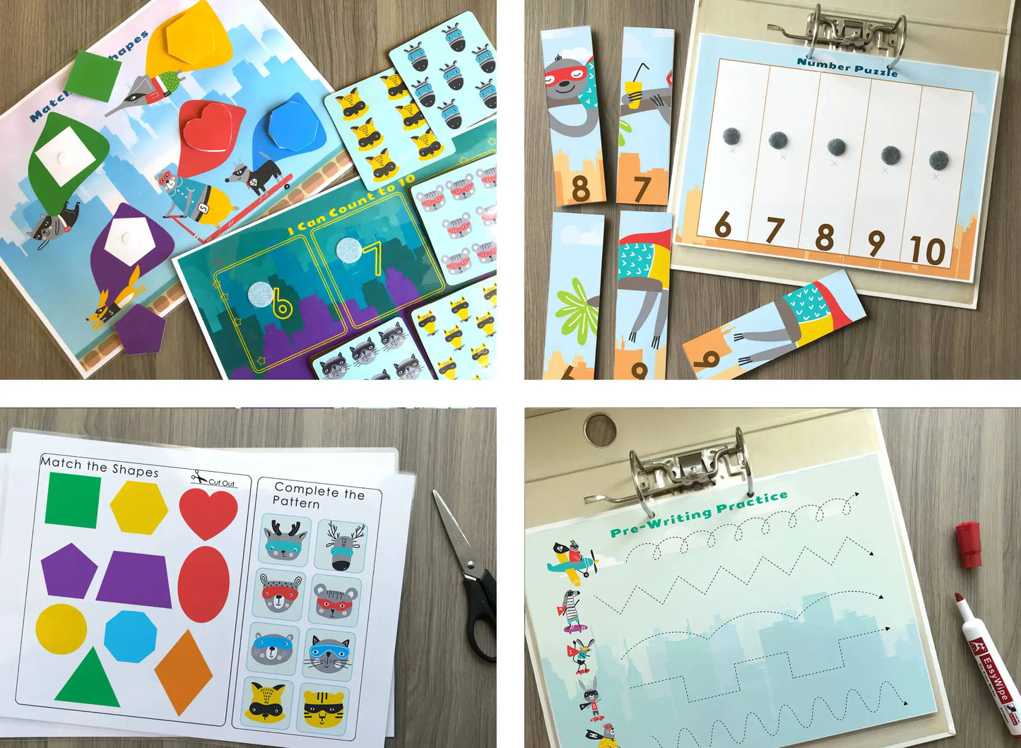 Superhero Busy Book – Printable Preschool Learning Binder with Shapes, Alphabet & Counting Activities | 24 Pages