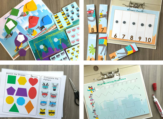 Superhero Busy Book – Printable Preschool Learning Binder with Shapes, Alphabet & Counting Activities | 24 Pages
