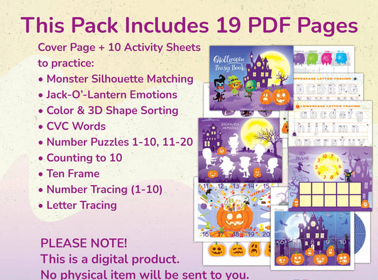 Halloween Busy Book for Toddlers & Preschool – 19 Printable Pages of Spooky Fun Learning Activities