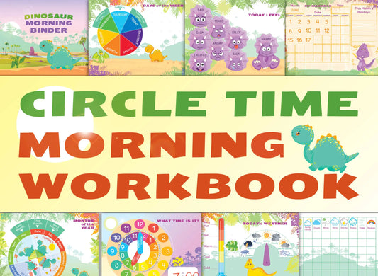 Dinosaur Morning Calendar Binder – Printable Circle Time Learning Workbook (14 Pages)
