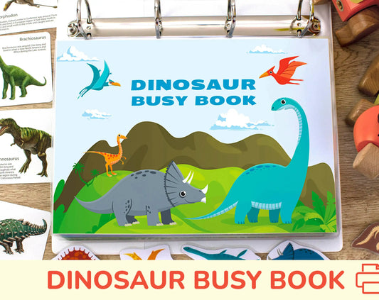 Dinosaur Busy Book – Printable Activity Binder for Preschool & Toddlers | 35 Pages of Dino-Themed Learning Fun