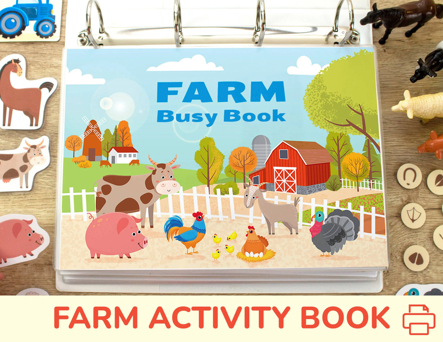 Farm Busy Book for Toddlers & Preschoolers – Printable Learning Binder with 34 Pages of Farm Animal Activities