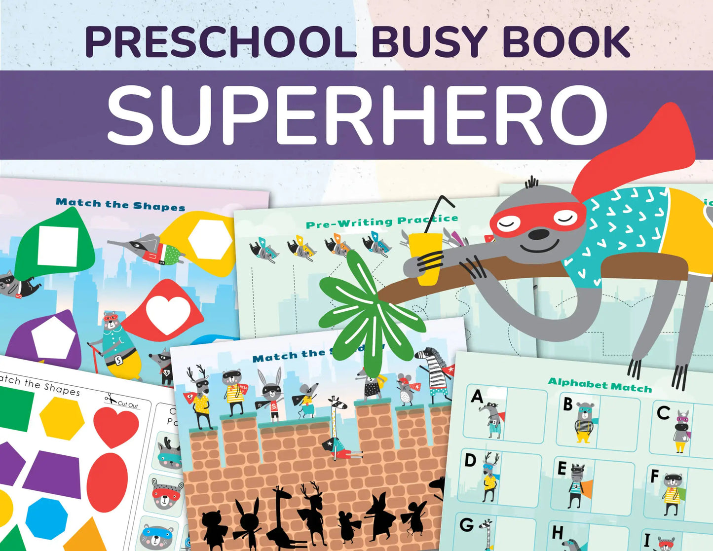 Superhero Busy Book – Printable Preschool Learning Binder with Shapes, Alphabet & Counting Activities | 24 Pages