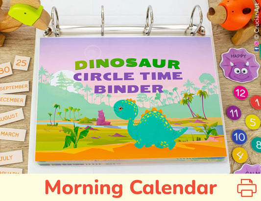 Dinosaur Morning Calendar Binder – Printable Circle Time Learning Workbook (14 Pages)
