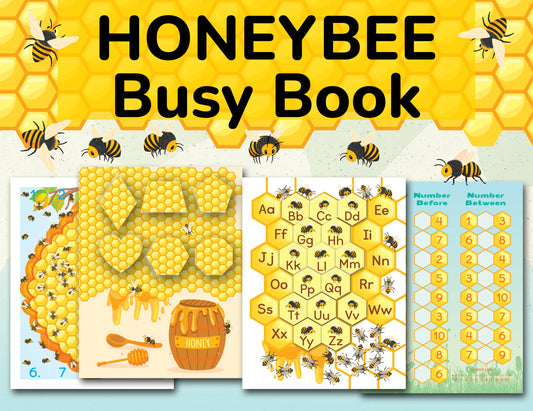 Honeybee Busy Book for Preschoolers – Pre-K Printable Learning Binder with Alphabet, Numbers & Games