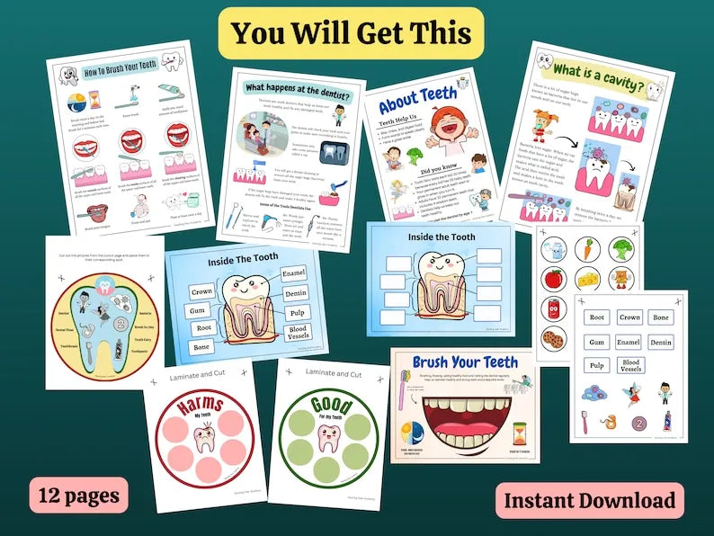 Dental Health Printable Activity for Kids – Tooth Education, Hygiene Worksheets & Dentist Visit Prep