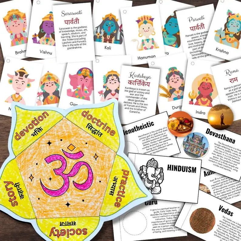 Hindu Religion Study Printable – Deity Cards, Flipbook, Craft & Calendar Activity
