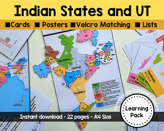 Indian States and Union Territories Learning Pack – Printable Posters, Cards & Activities