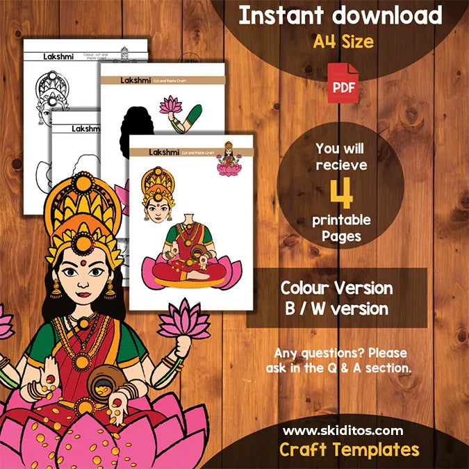 Lakshmi Cut and Paste Craft – DIY Printable Activity for Kids