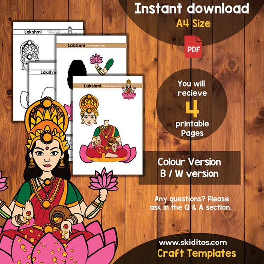 Lakshmi Cut and Paste Craft – DIY Printable Activity for Kids