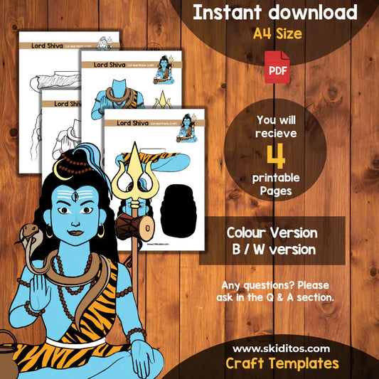 Lord Shiva Cut and Paste Craft – DIY Printable for Kids